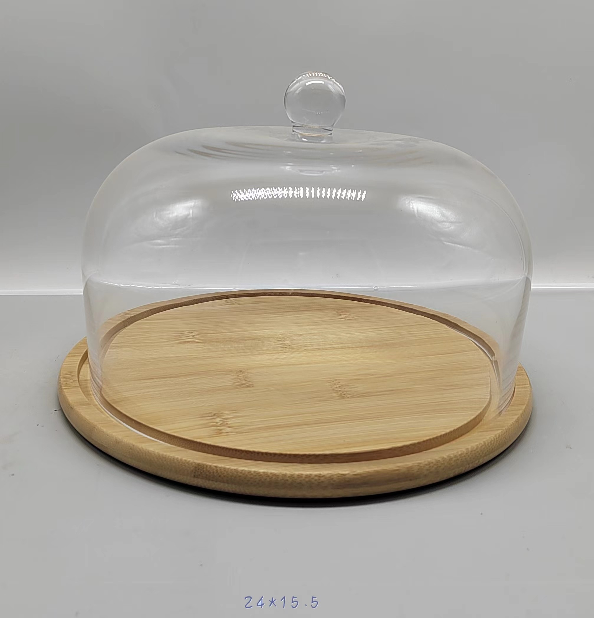 Clear glass cover with wooden base