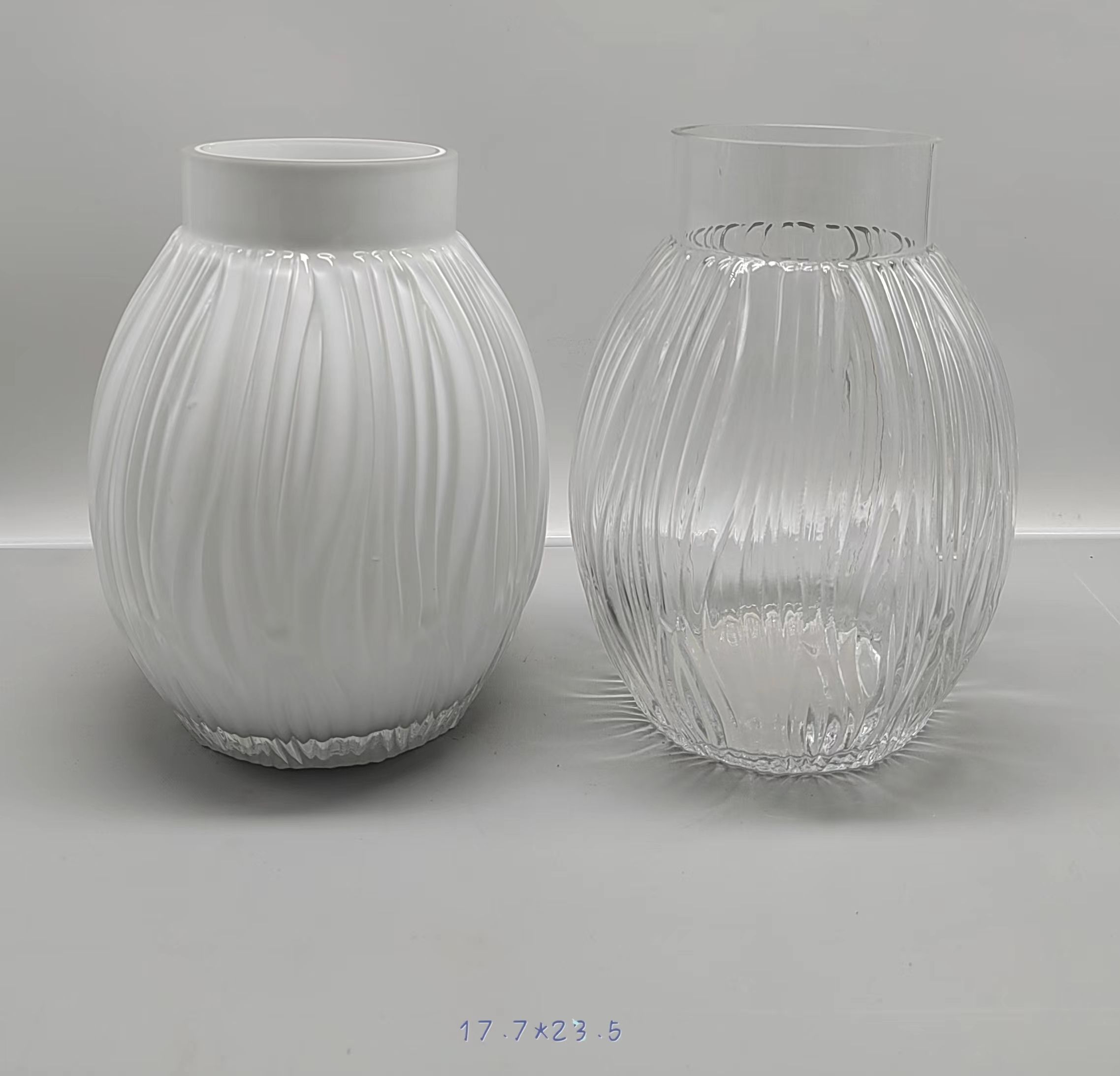 Glass vase in white primary color hand-made