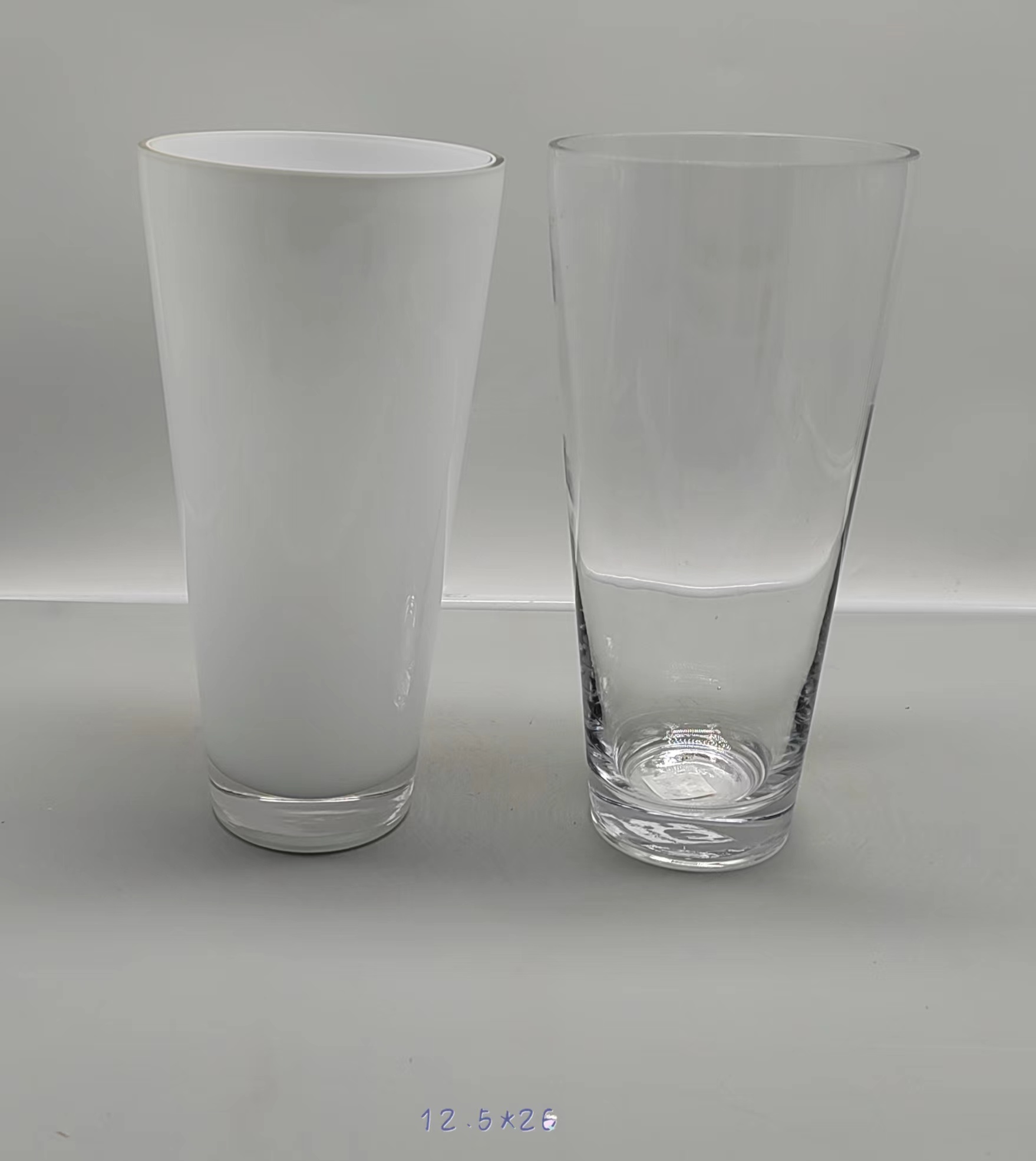 Glass vase in white primary color hand-made