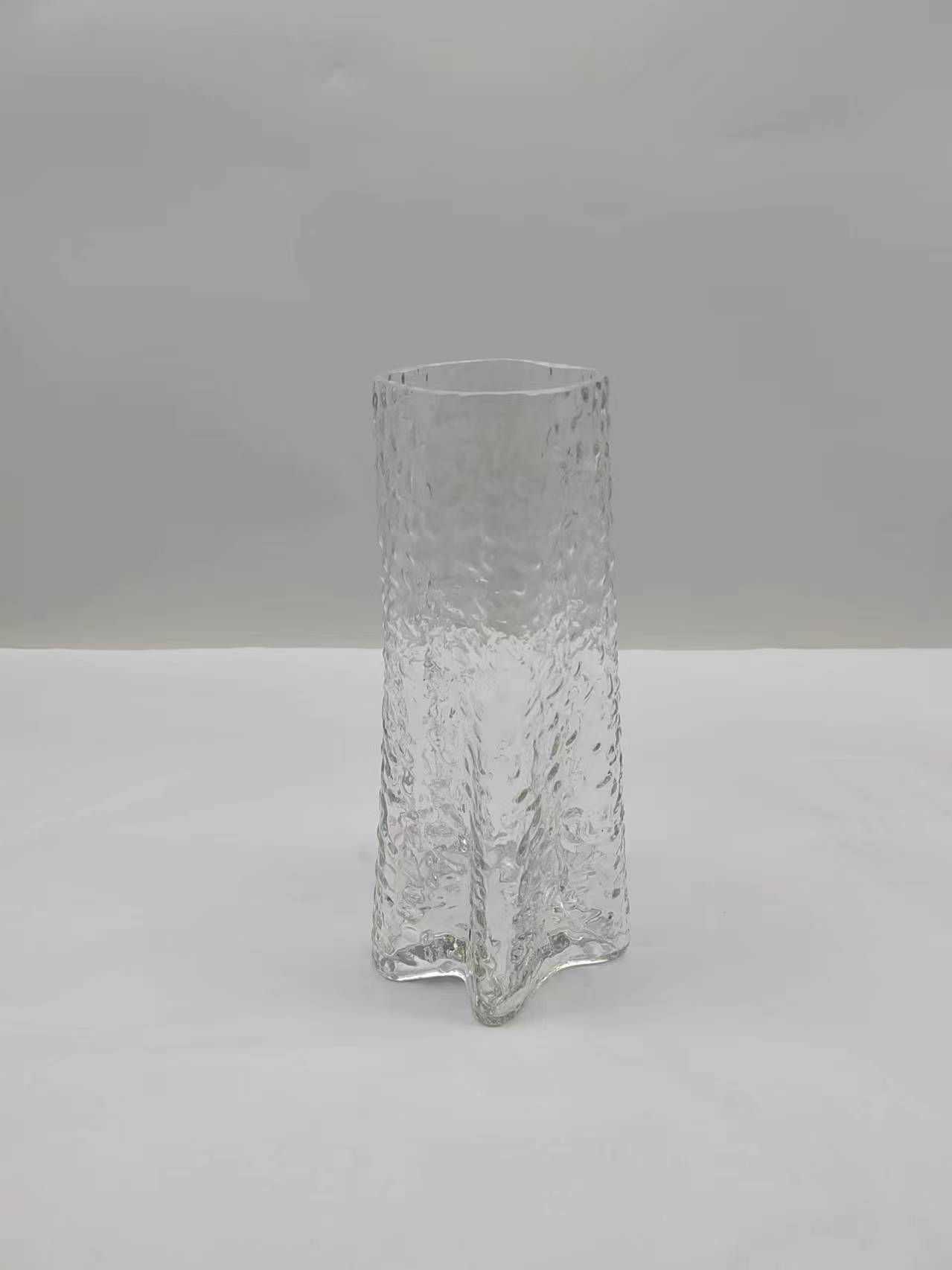 Clear glass vase  with dot made by hands