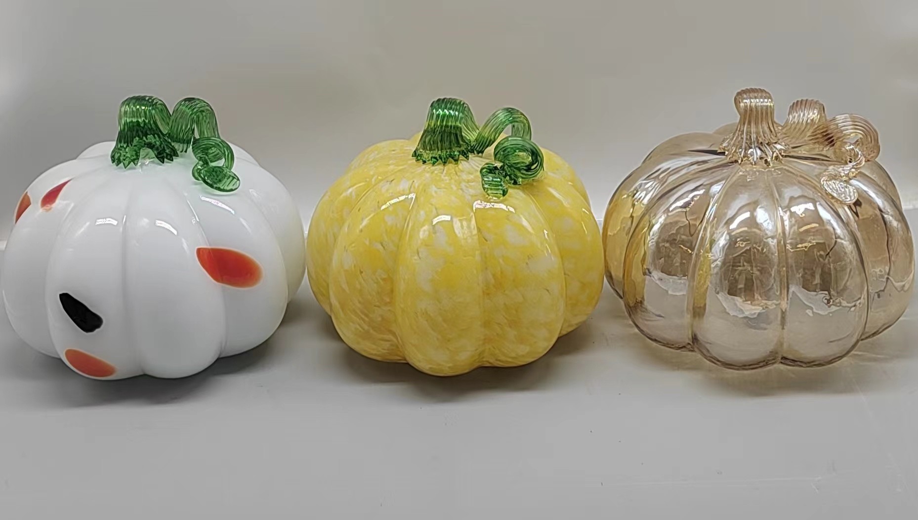 Glass pumpkin  for Halloween in primary color  hand-made