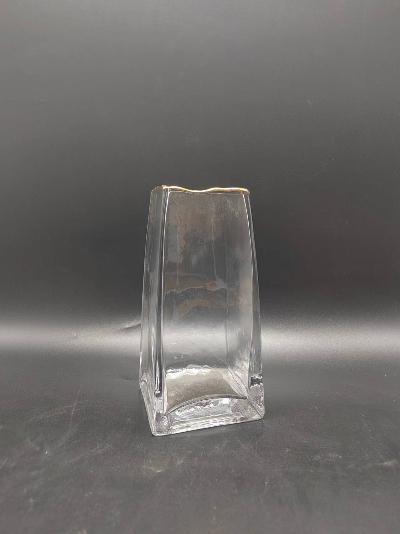 Clear glass vase with gold rim hand-made/S
