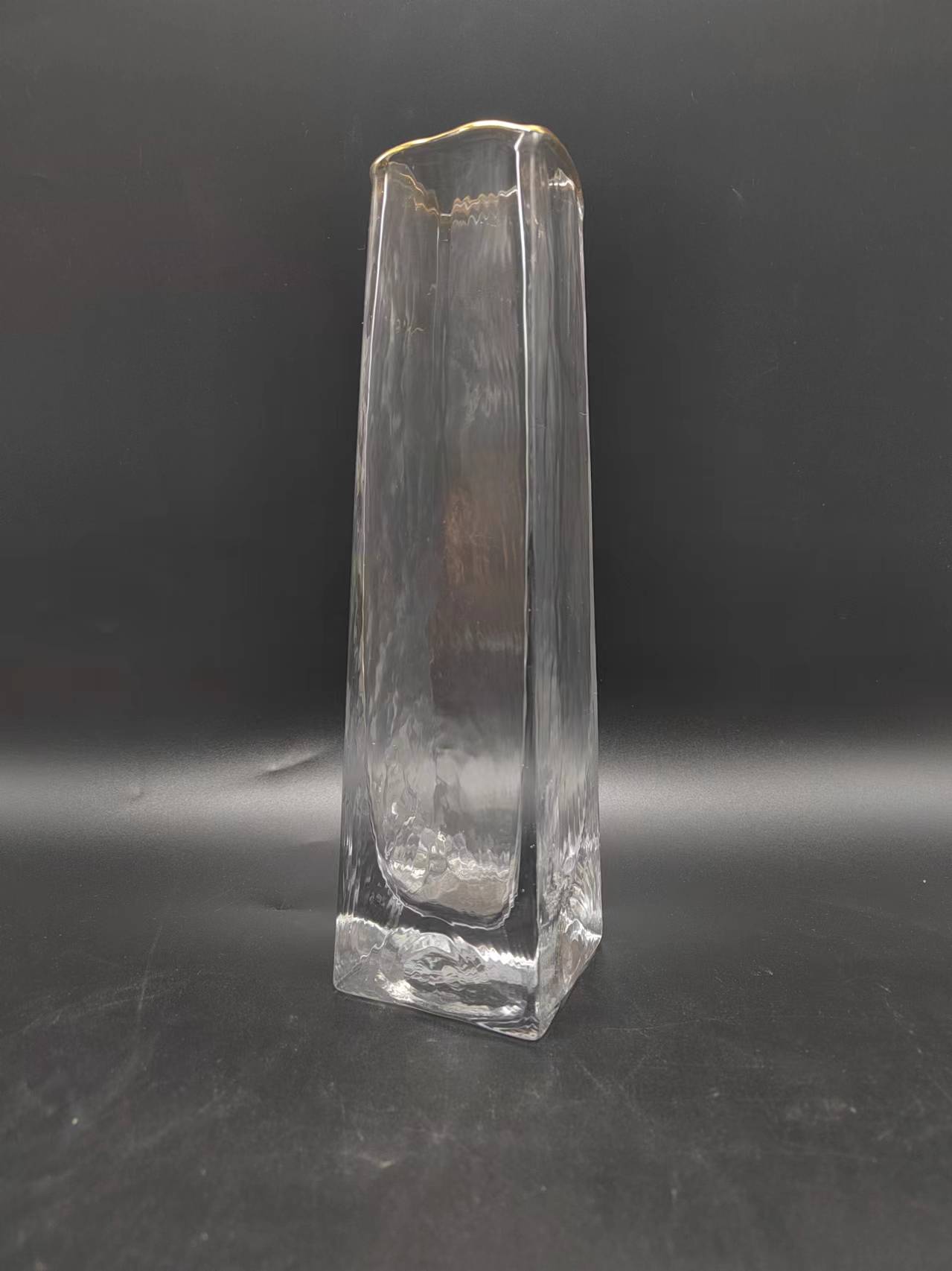 Clear glass vase with gold rim hand-made