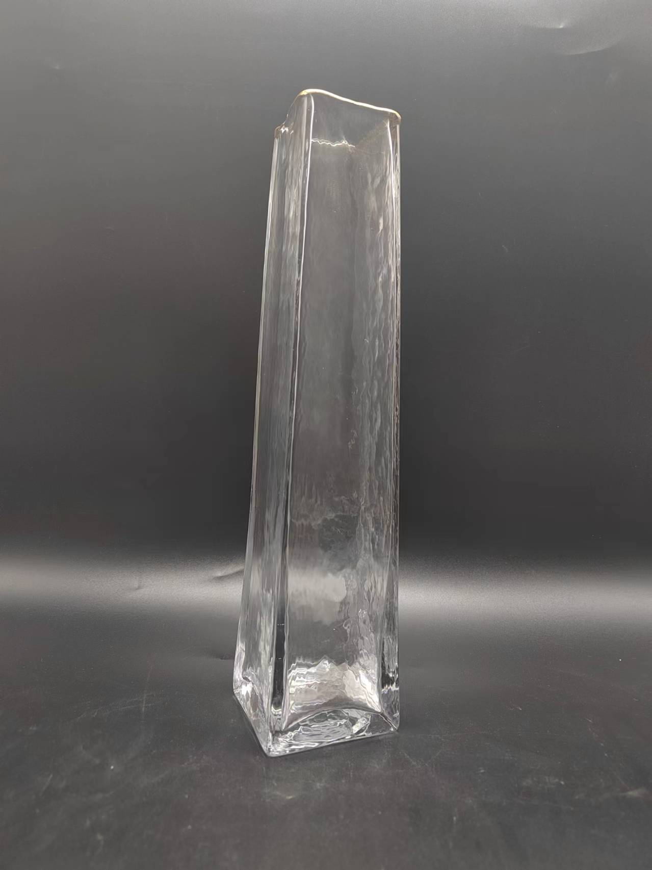 Clear glass vase with gold rim hand-made