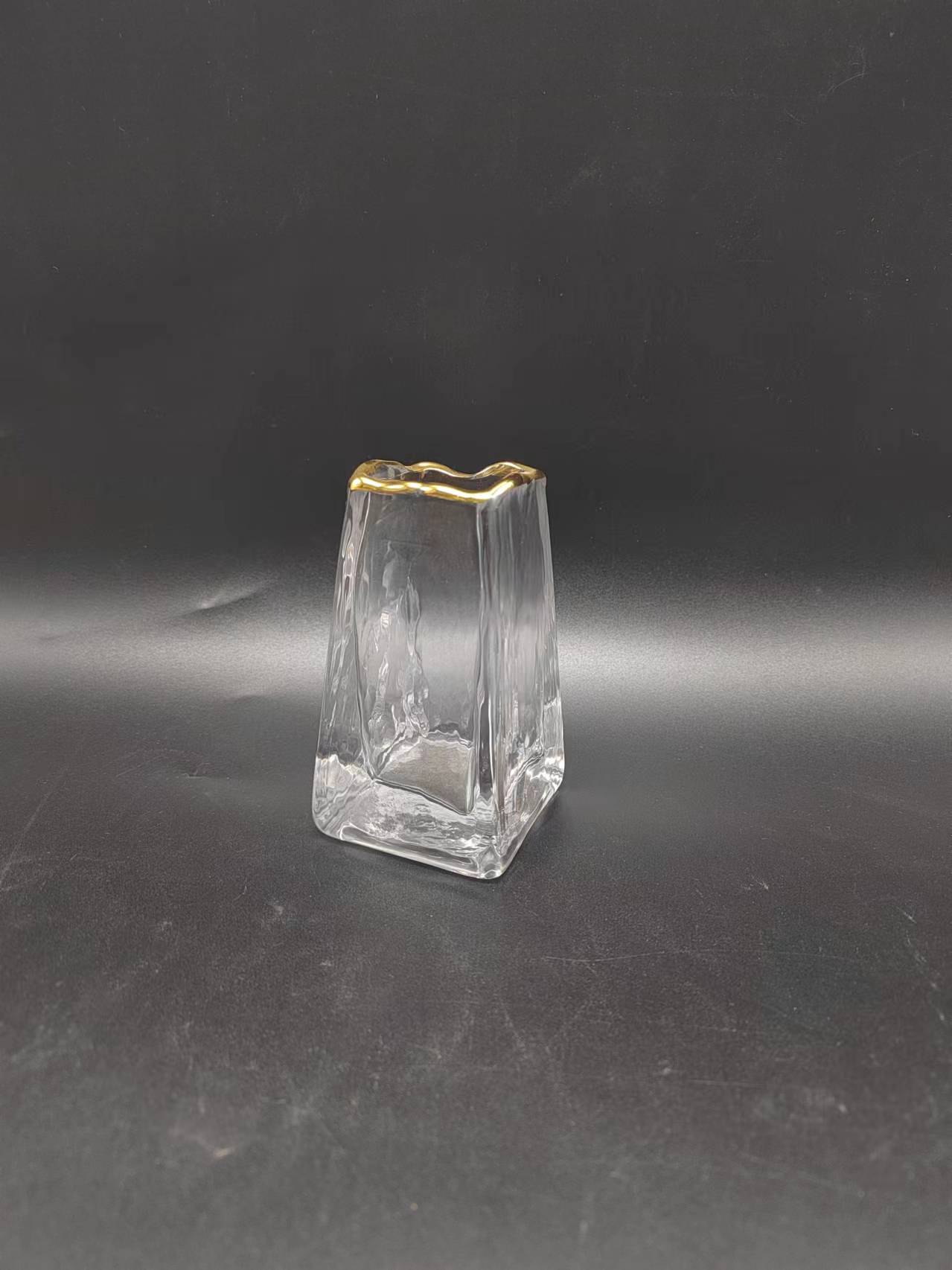 Clear glass vase with gold rim hand-made