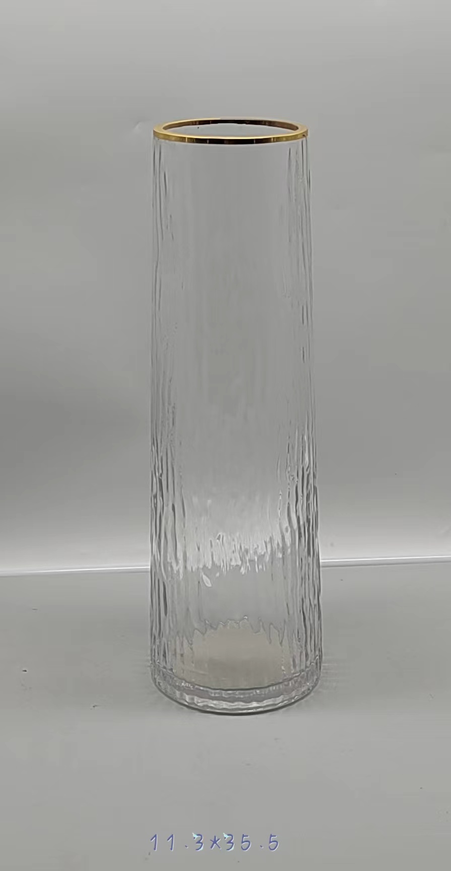 Clear glass vase with gold rim hand-made