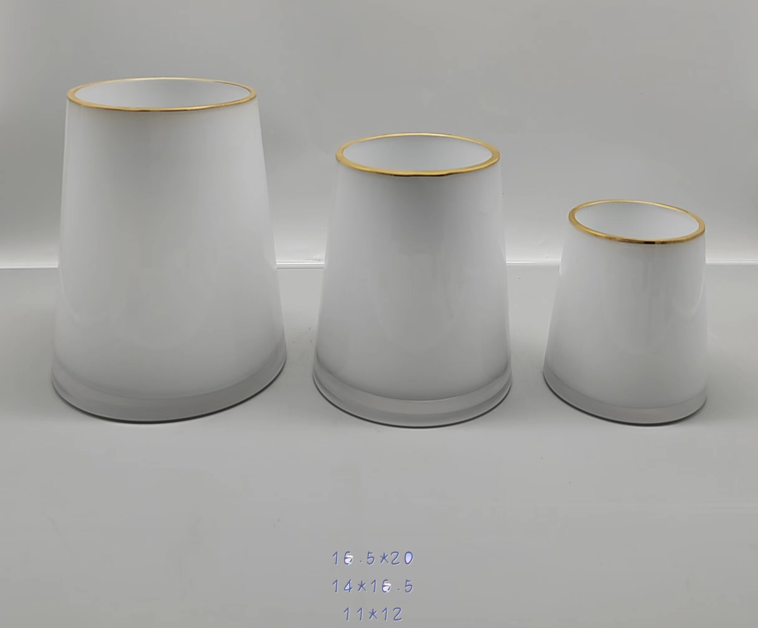 Glass vase -White   primary color  with gold rim