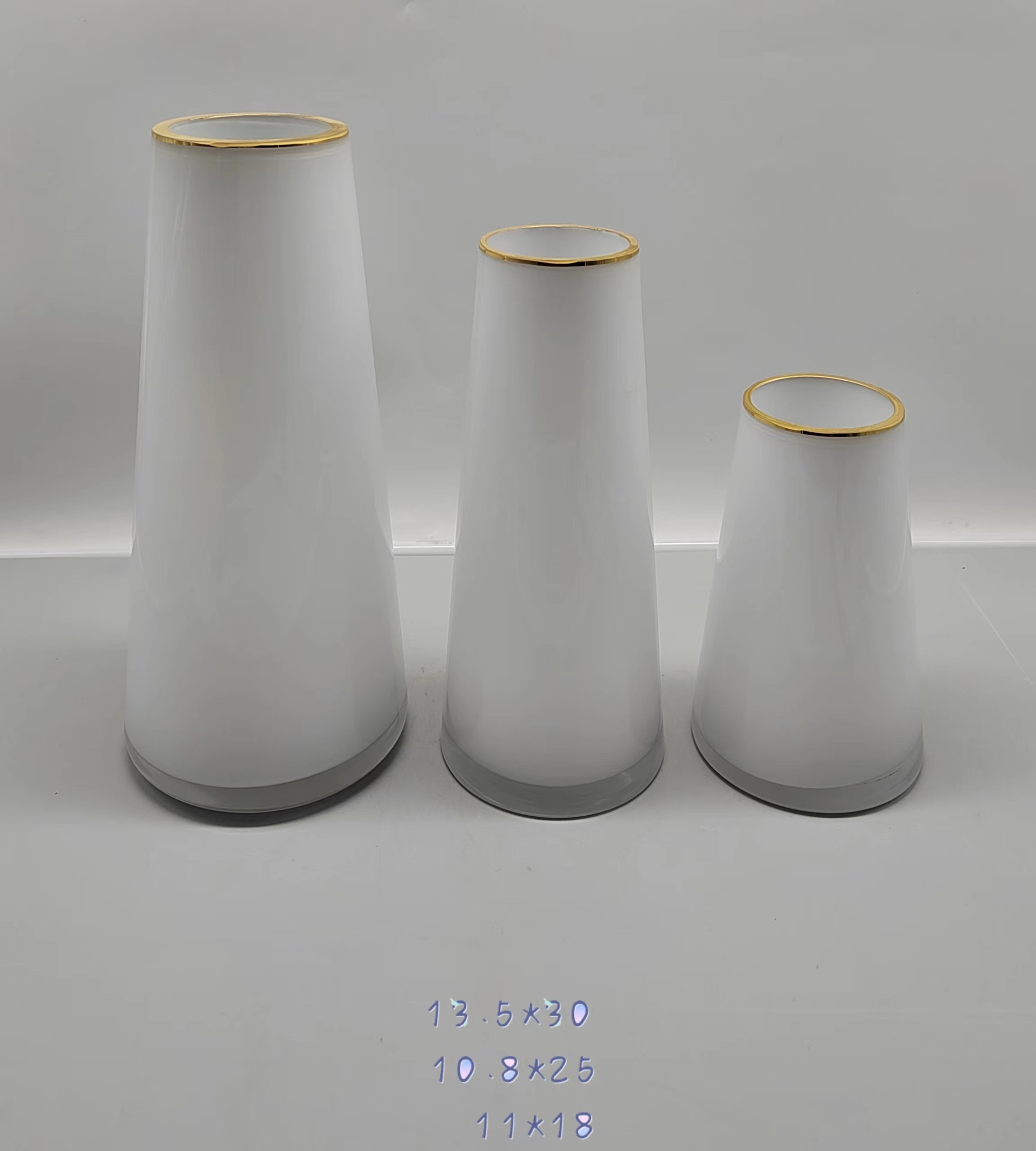 Glass vase -White   primary color  with gold rim