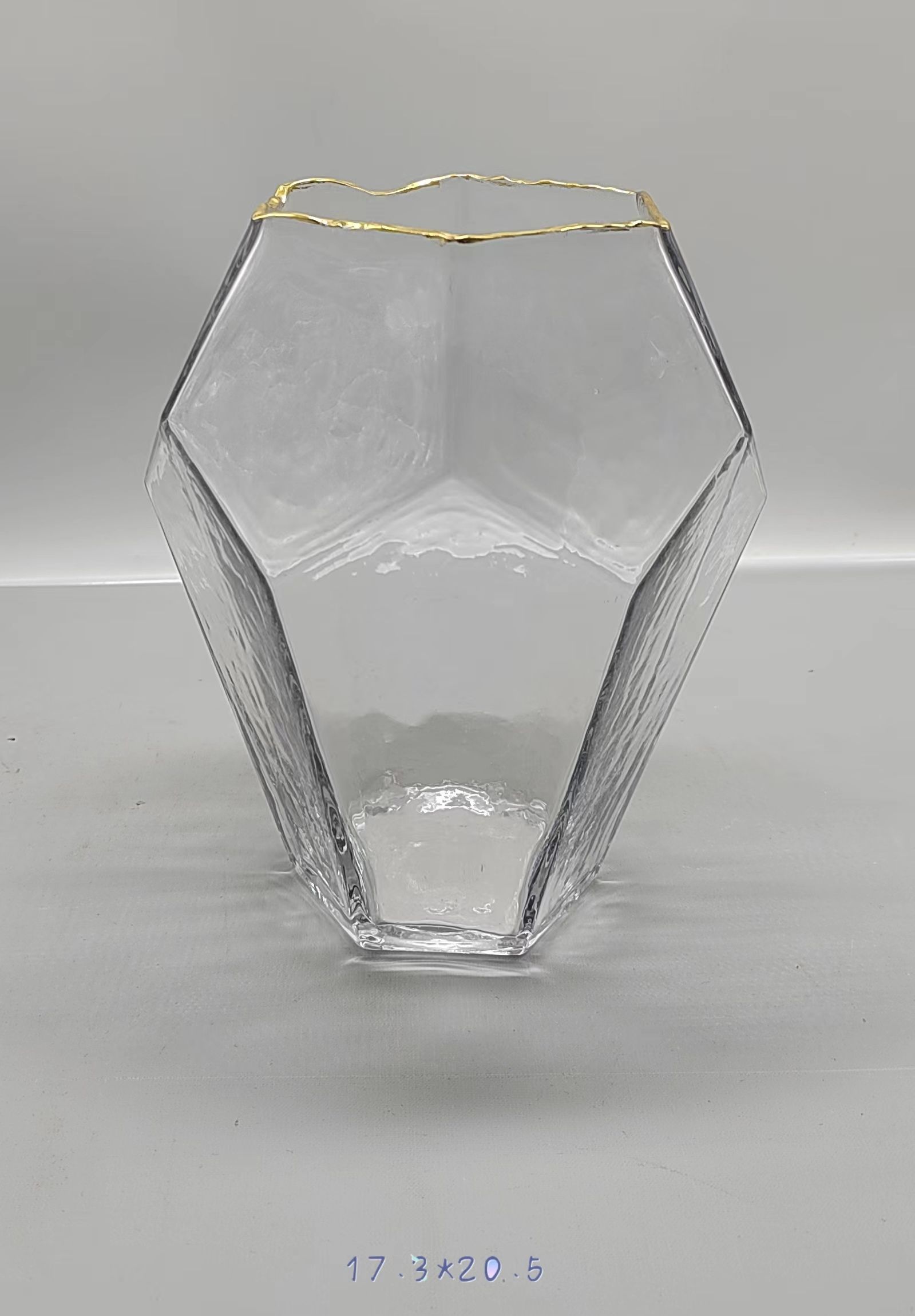 Clear glass vase with gold rim hand-made