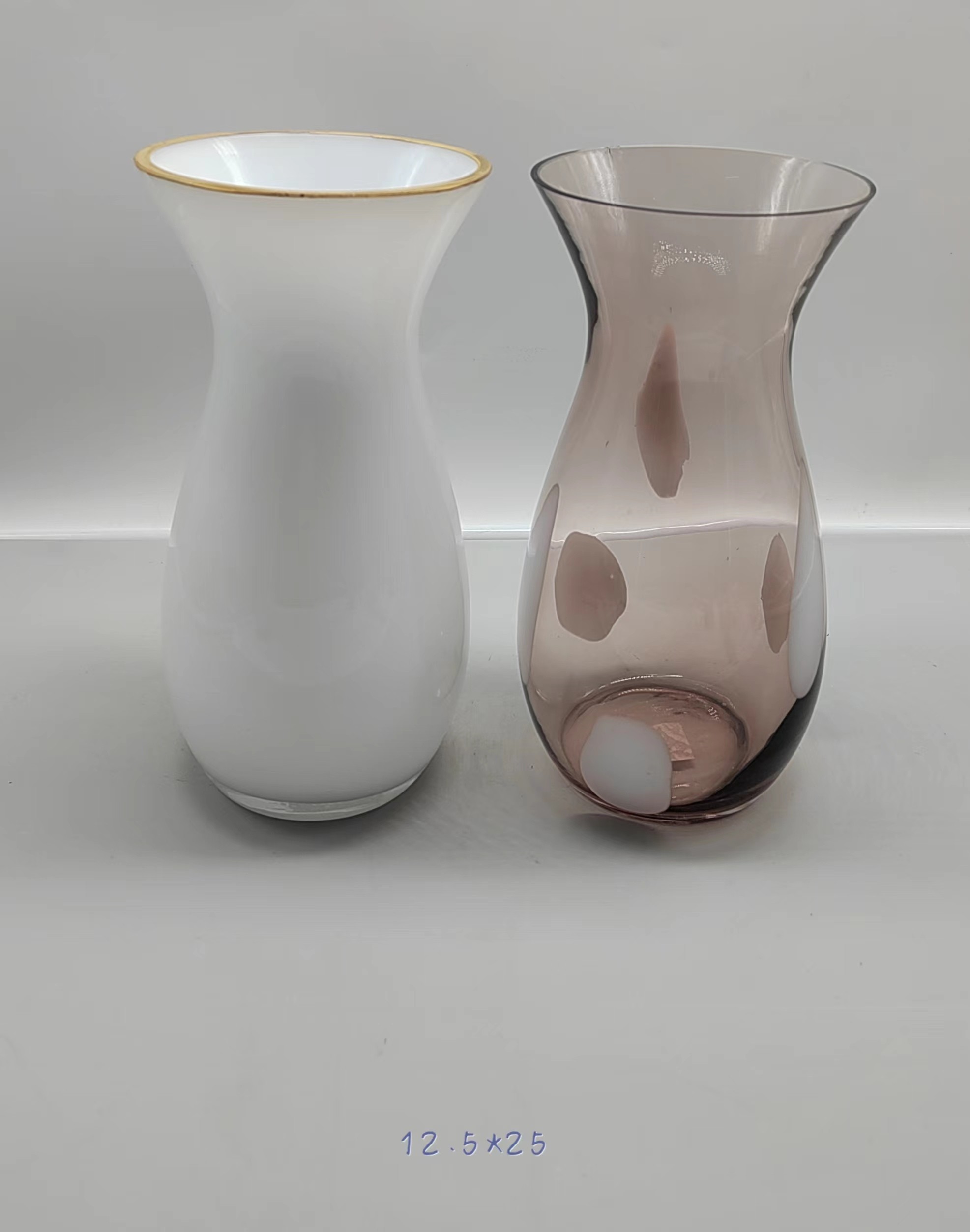 Glass vase -White /purple  primary color 