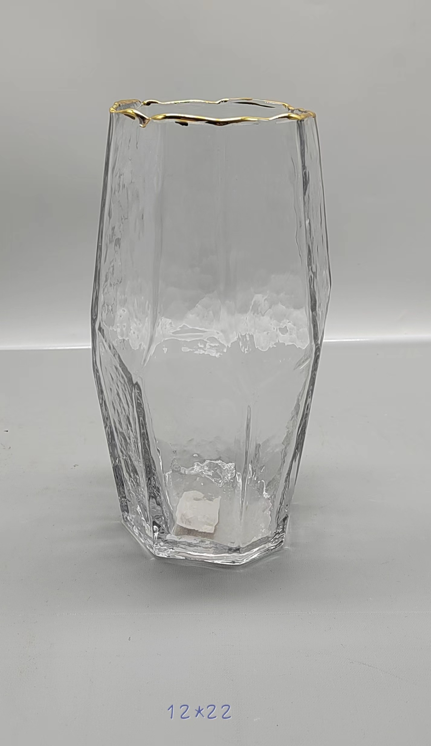 Clear glass vase with gold rim hand-made