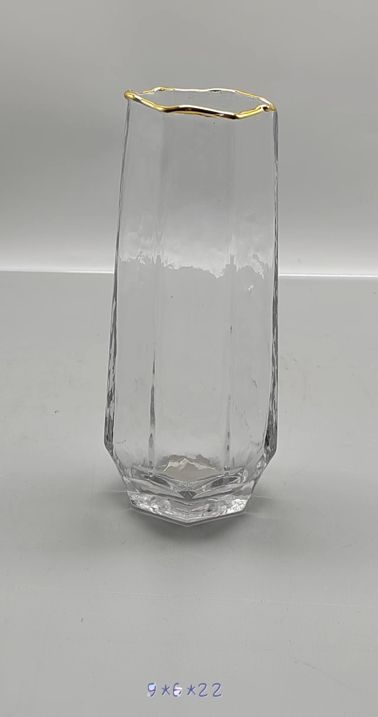 Clear glass vase with gold rim hand-made