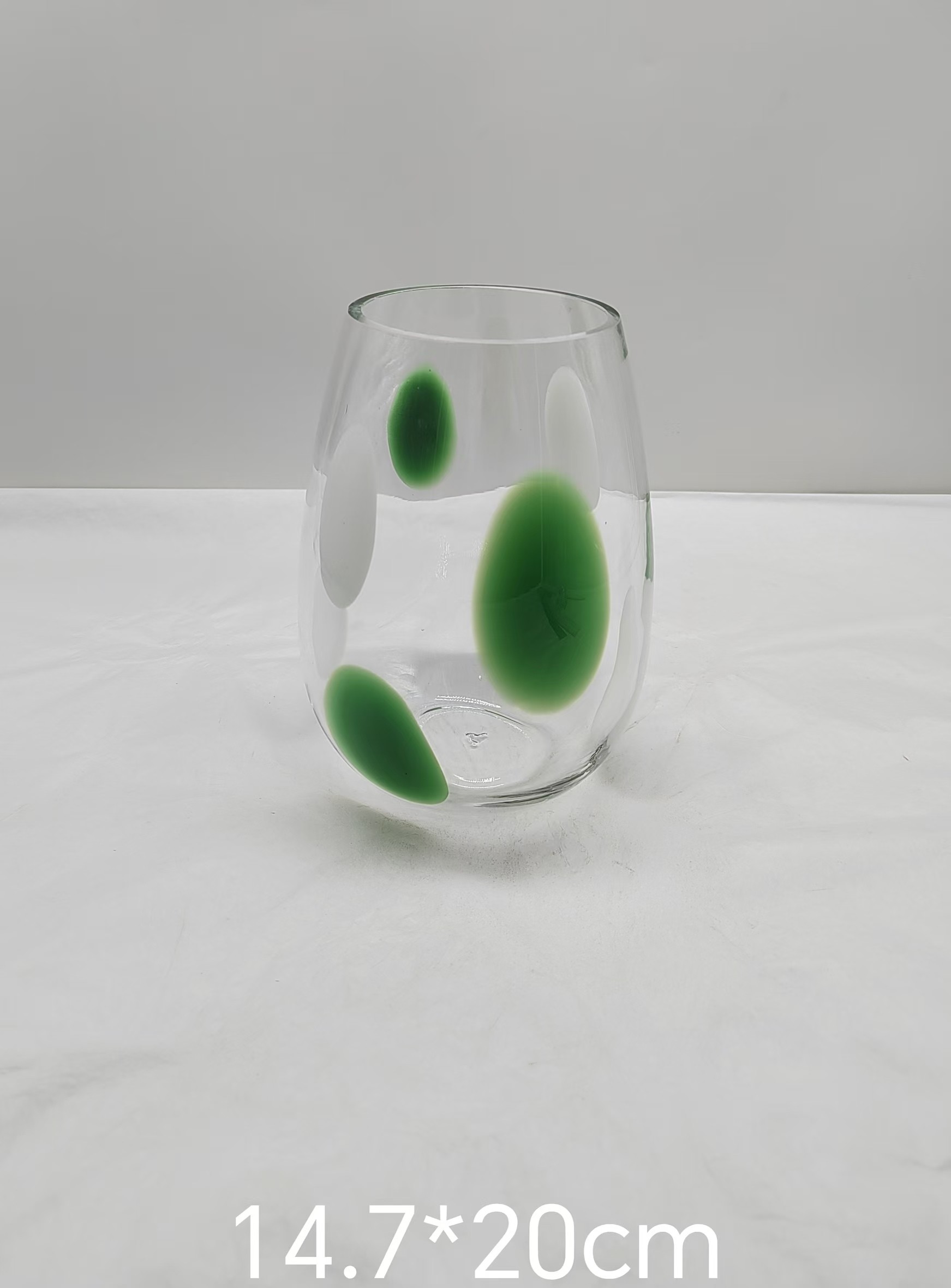 Glass vase with green/white  dot in primary color