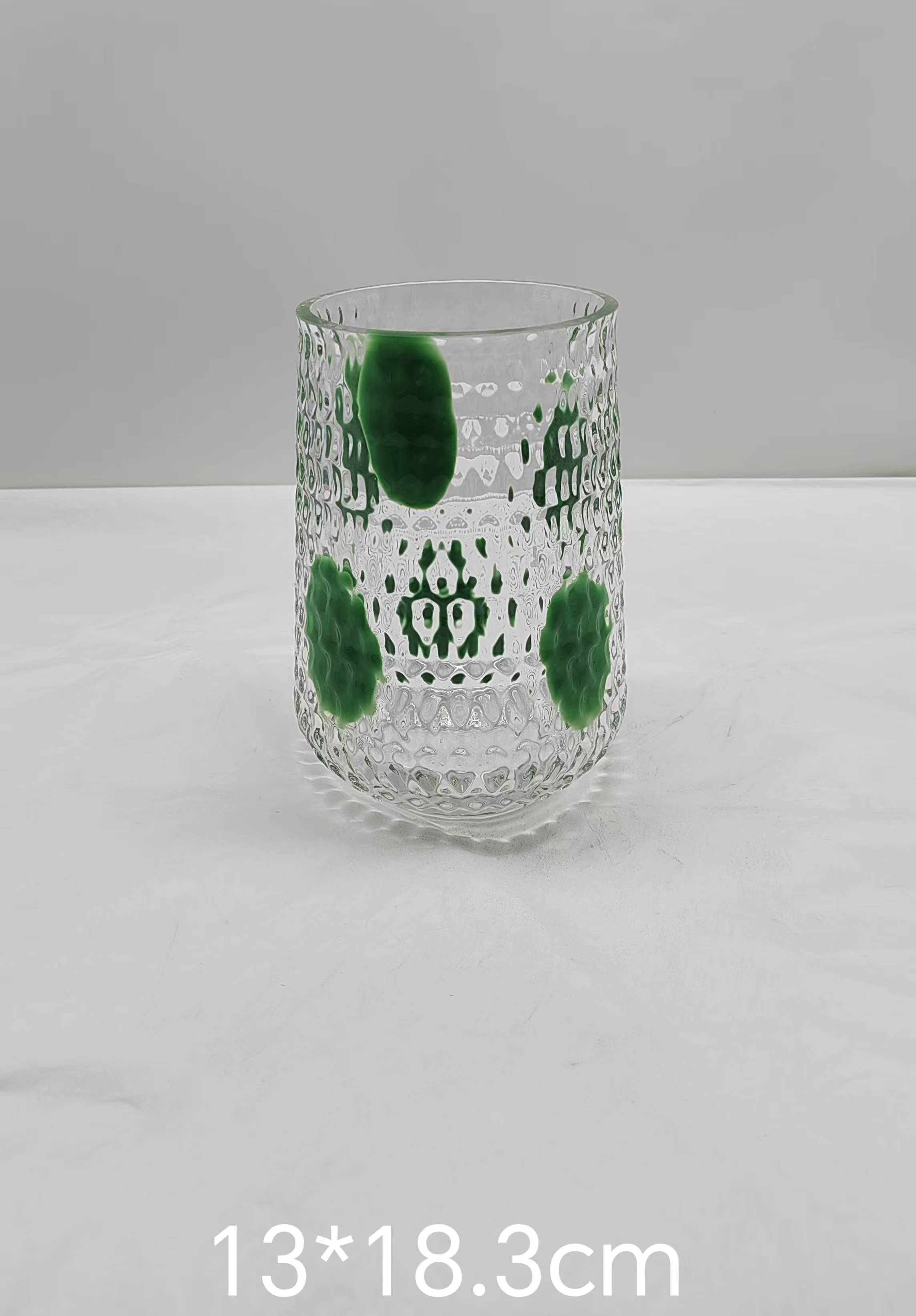 Glass vase with green/white  dot in primary color