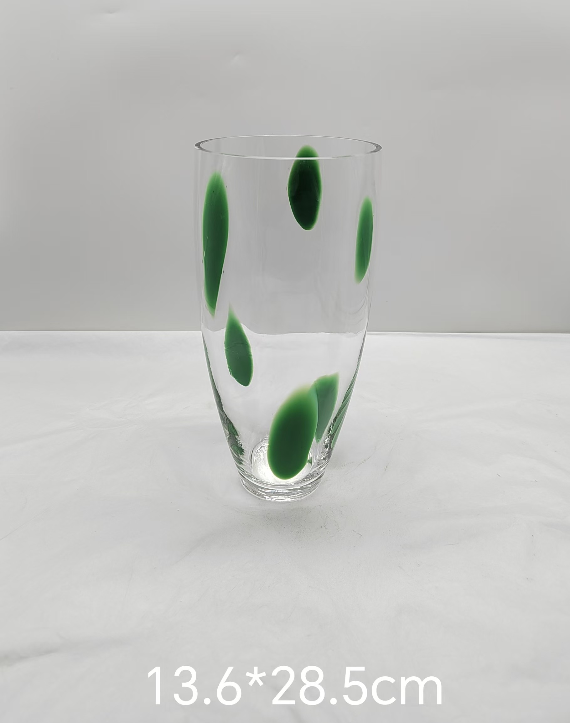 Glass vase with green/white  dot in primary color