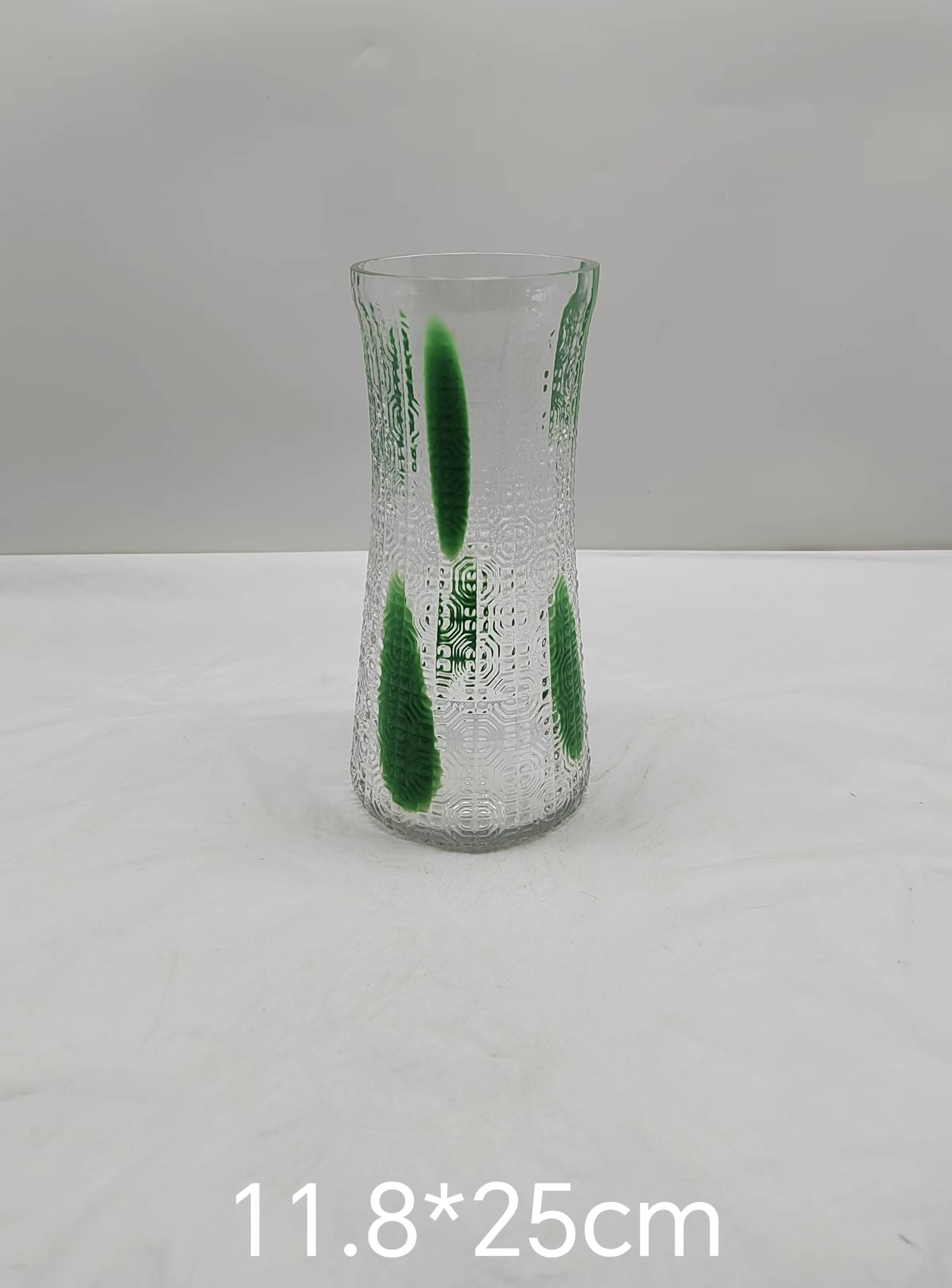 Glass vase with green/white  dot in primary color