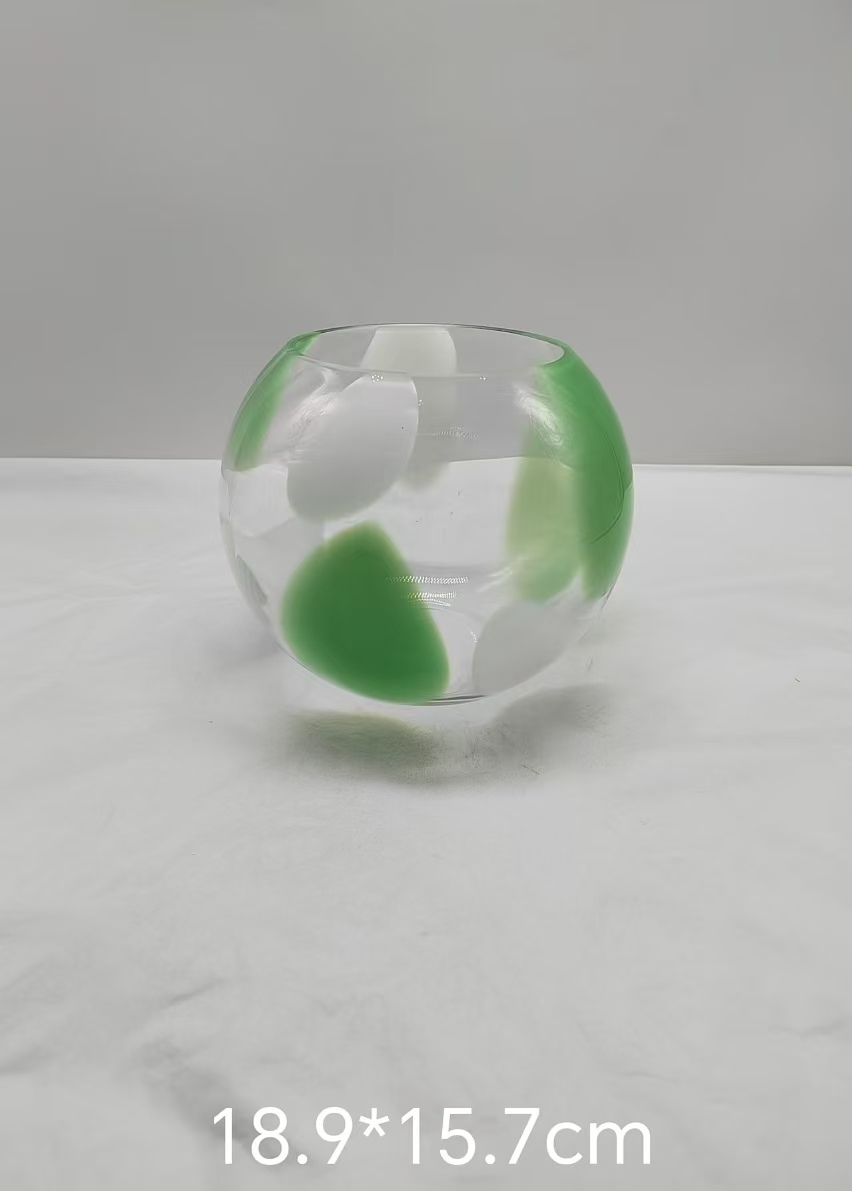 Glass vase with green/white  dot in primary color