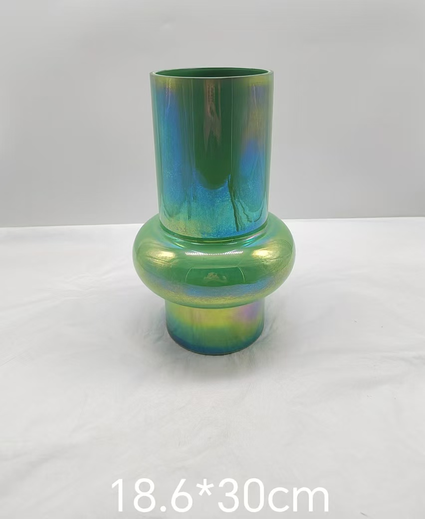 Green Big belly glass vase in primary color/UL